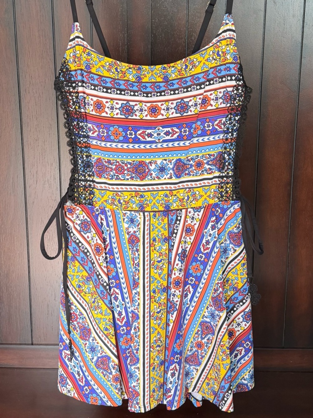 Anne Cole Vibrant Floral Lace Up Skirted Swimsuit With Full Coverage Bottoms